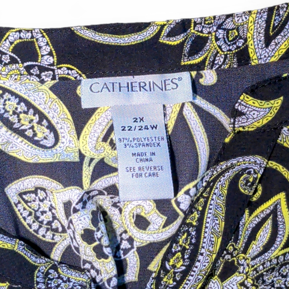 Catherine's | Black and Yellow Button Up Short Sleeve Blouse Top Women's 22W - Picture 3 of 3